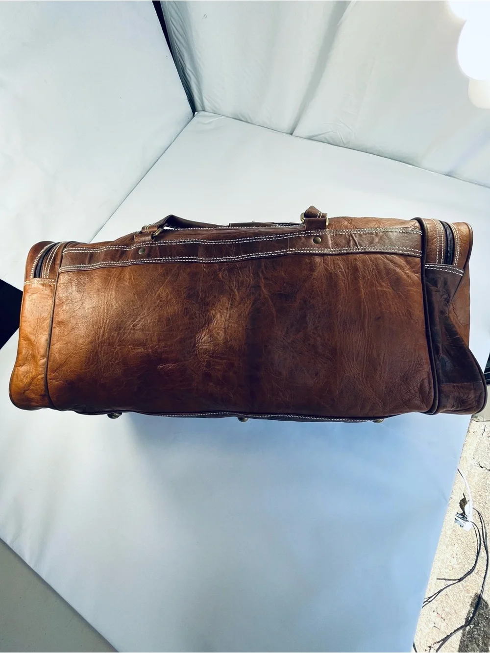Classic Genuine Brown Leather Traveler Weekender Duffel Bag (Hand Made)